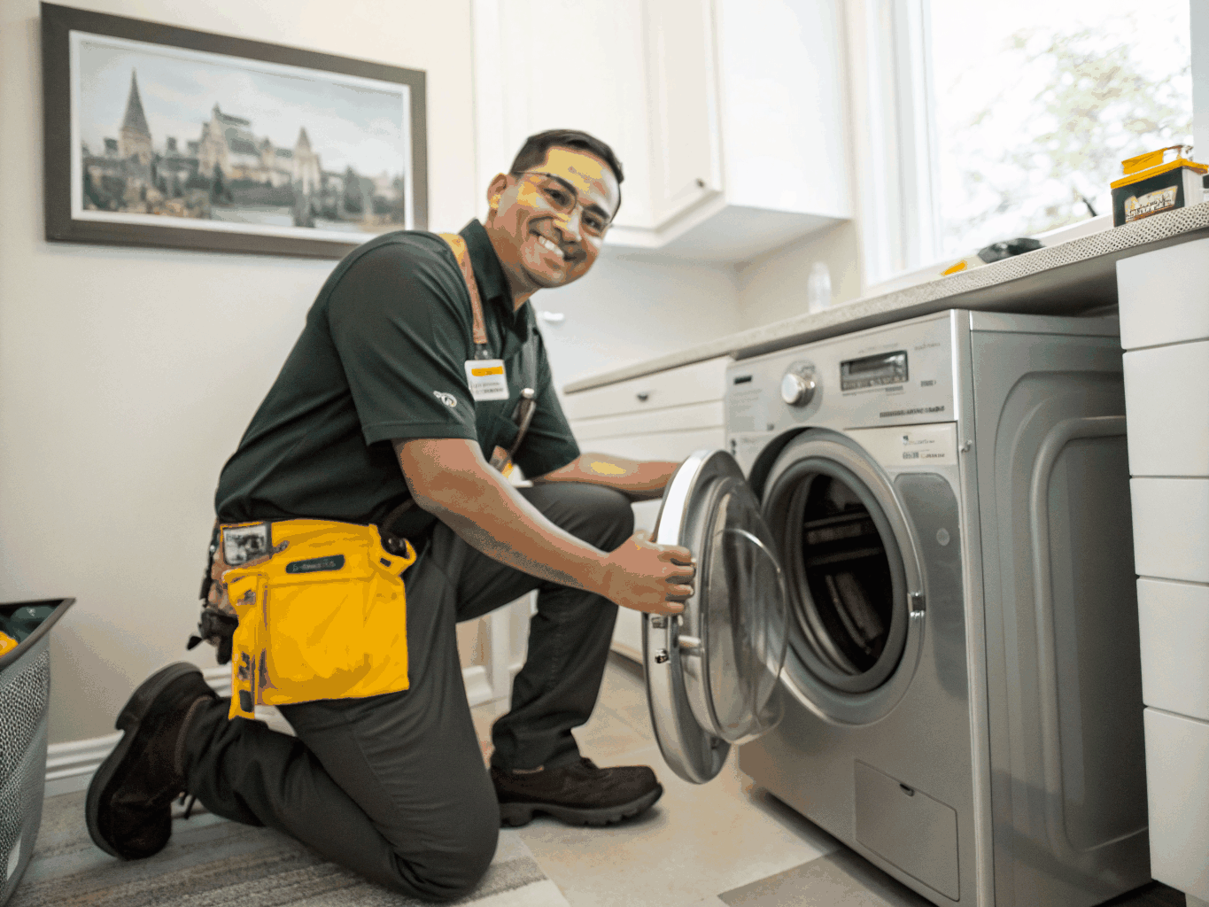 Appliance repair technician inspecting a unit in Conyers GA