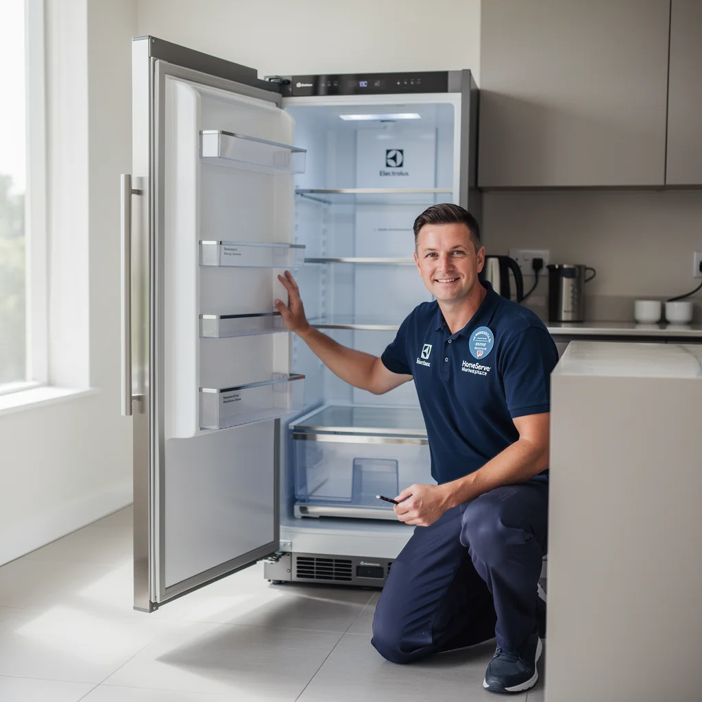 Local Conyers appliance repair technician inspecting a refrigerator
