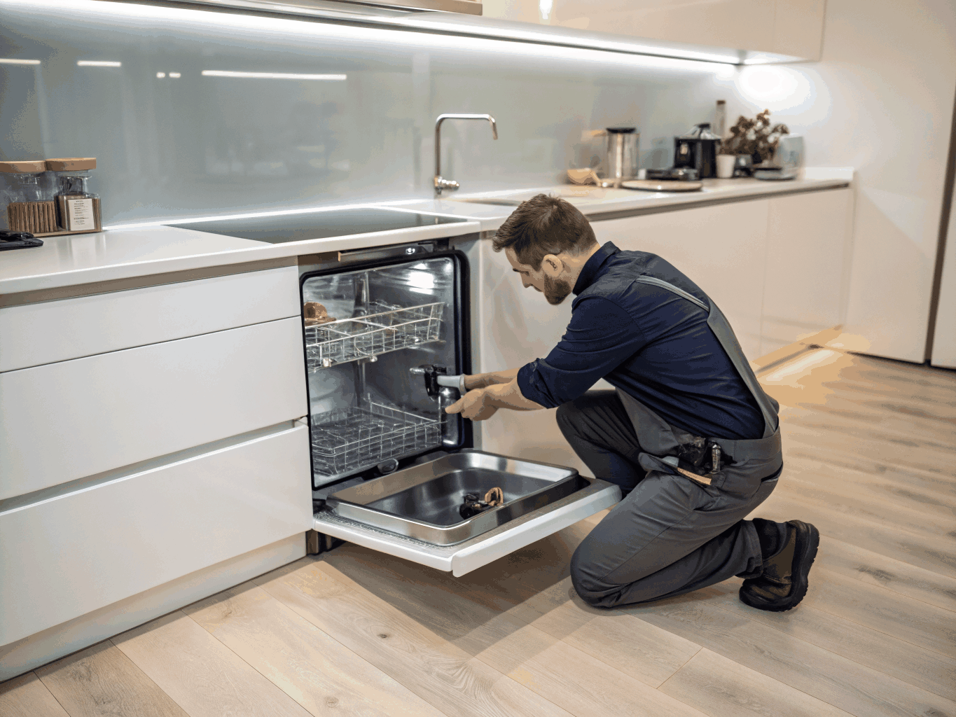 Inspecting a dishwasher door gasket for water leaks