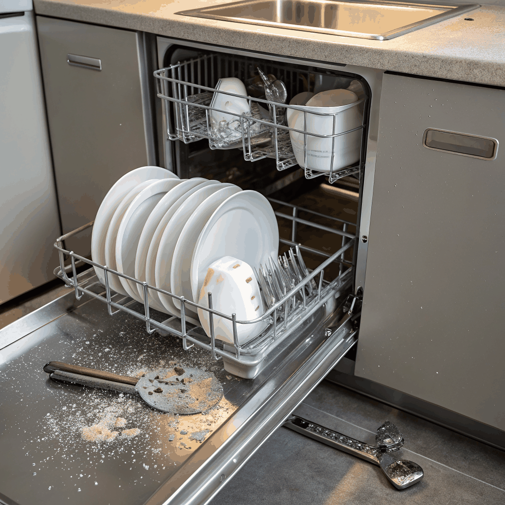 Stainless steel residential dishwasher in contemporary kitchen