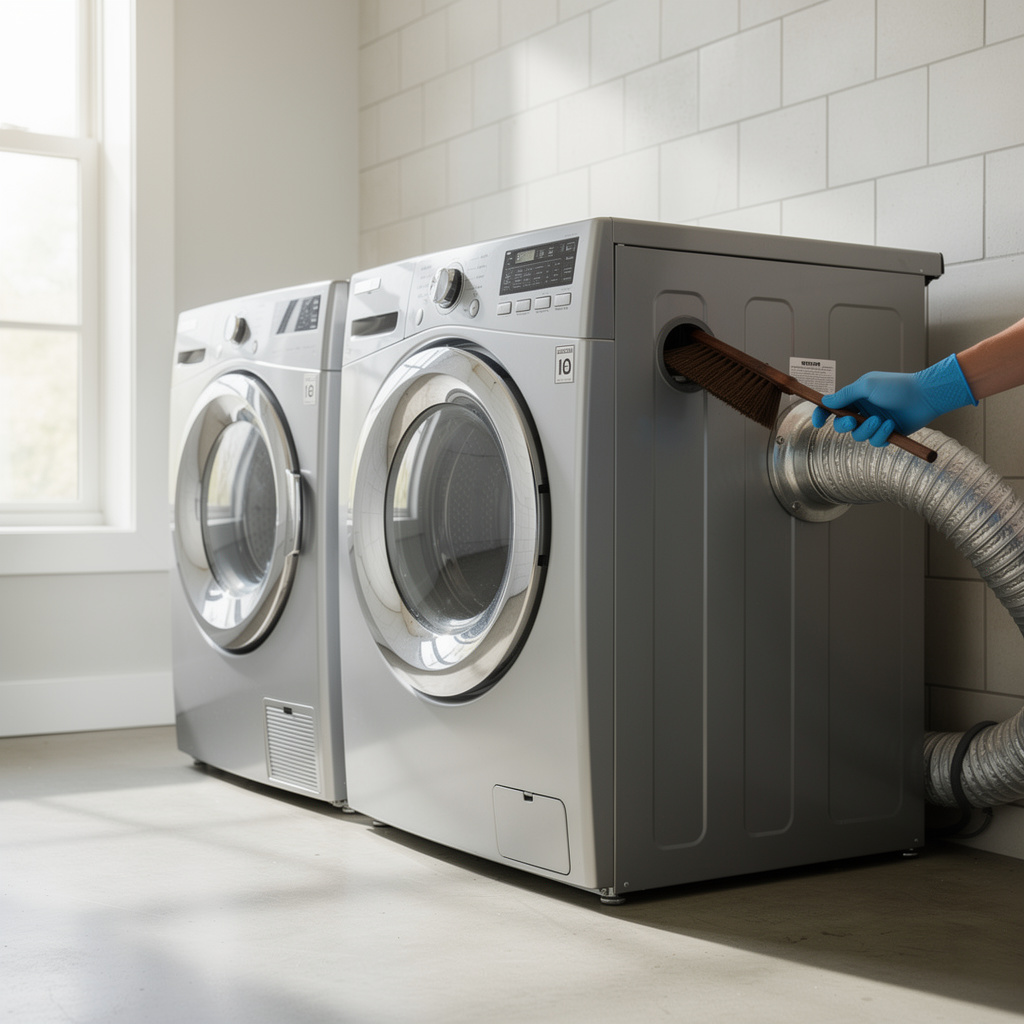 High-efficiency electric clothes dryer in laundry area