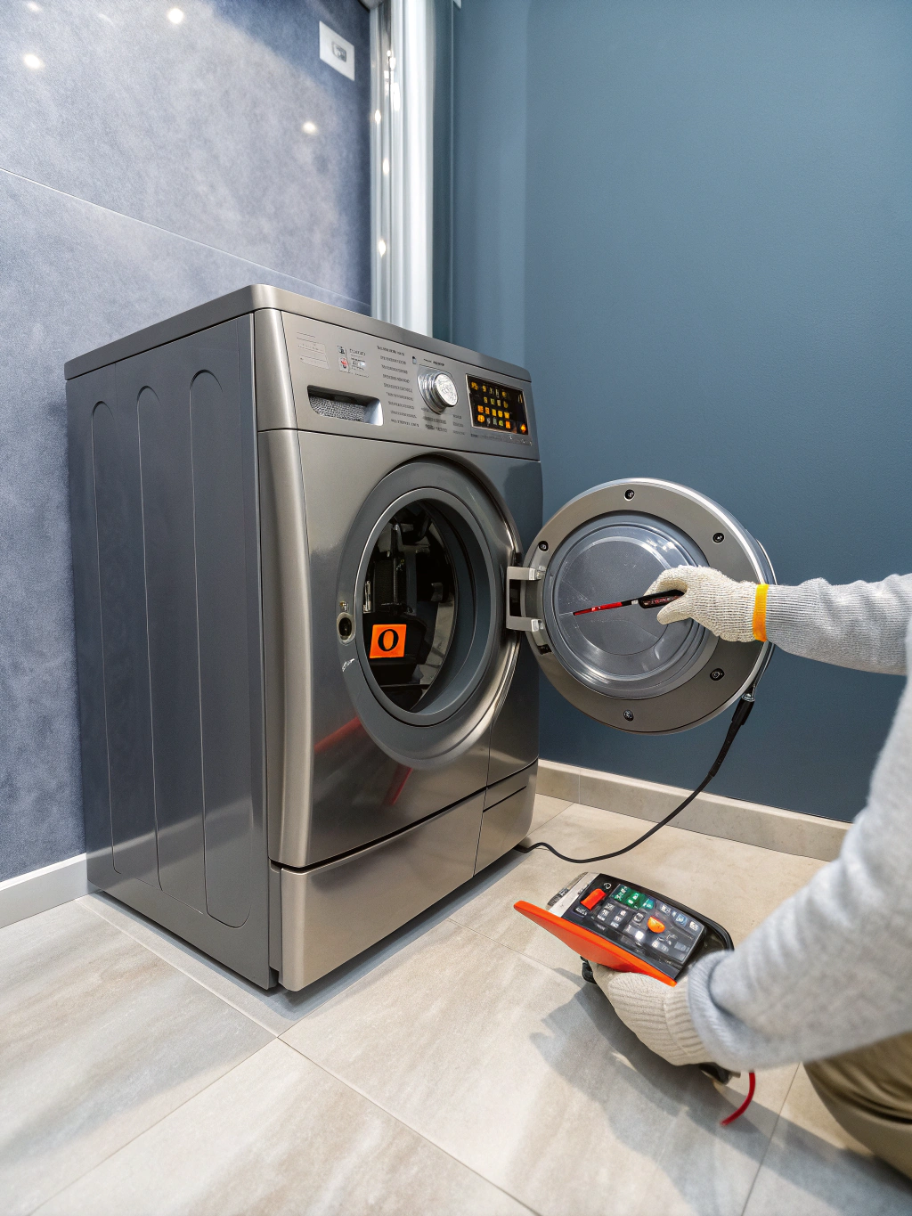 Conyers GA appliance repair technician inspecting a modern clothes dryer