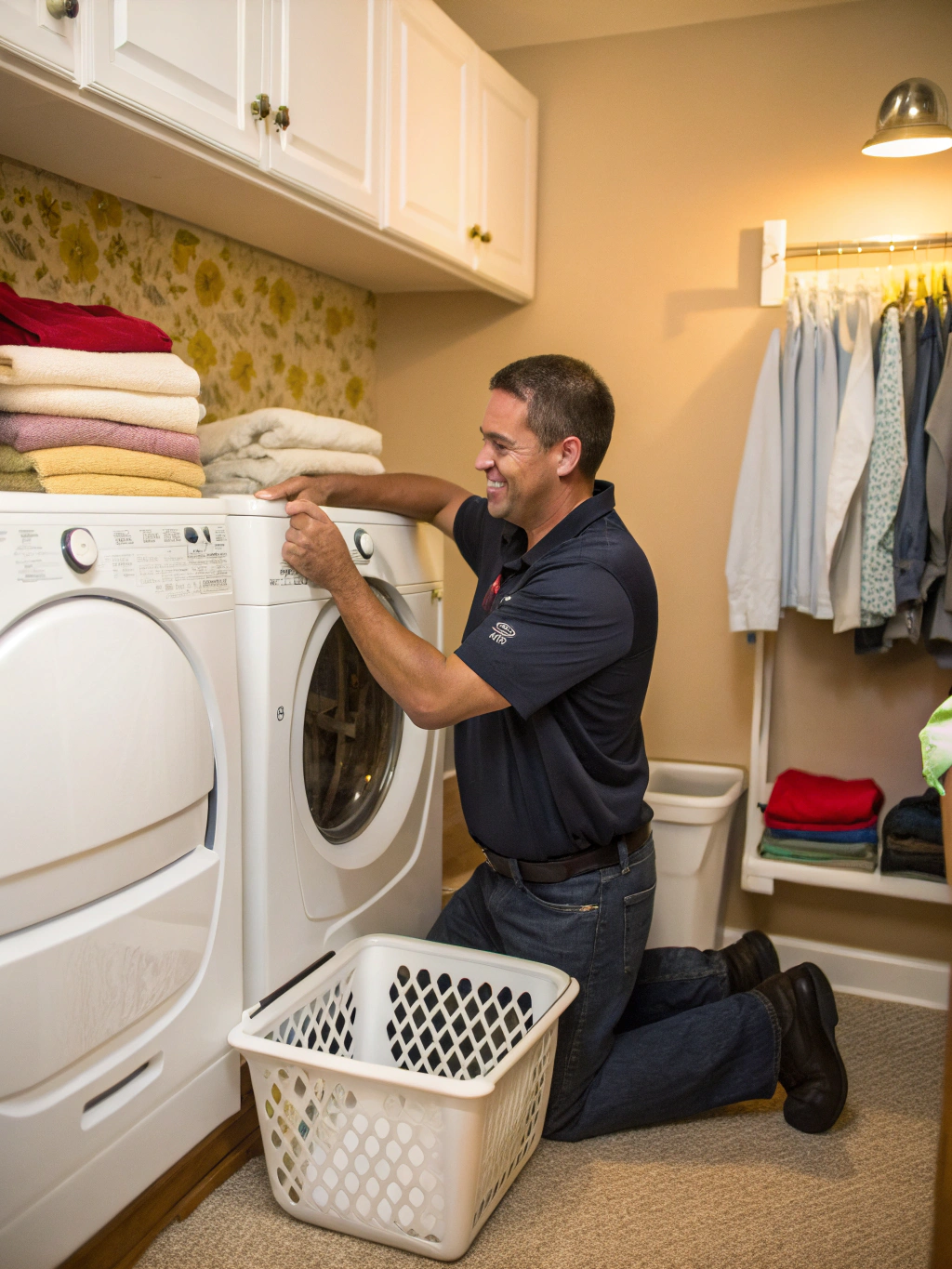 Certified dryer repair technician servicing an appliance in Conyers GA