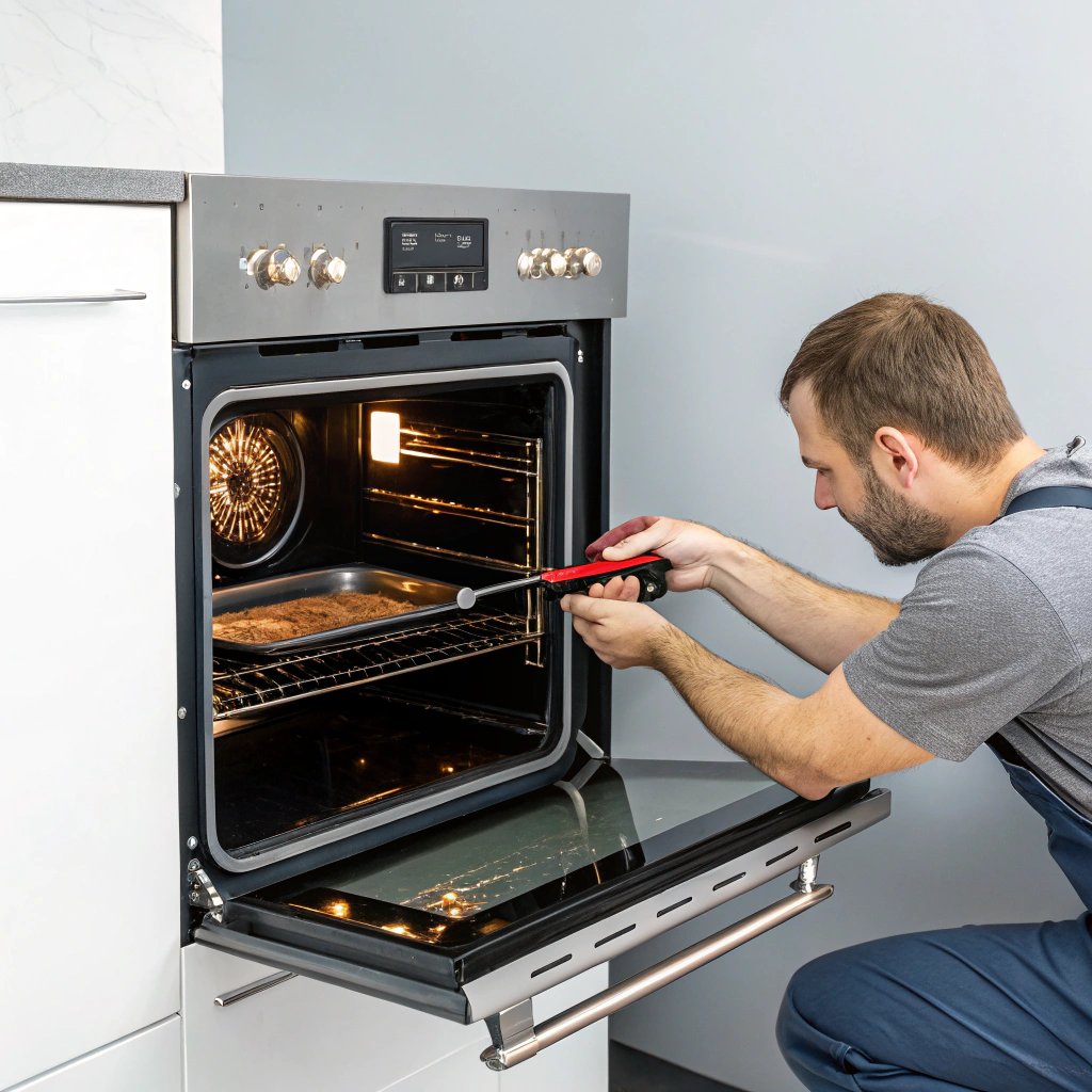 Built-in kitchen wall oven appliance with interior baking light